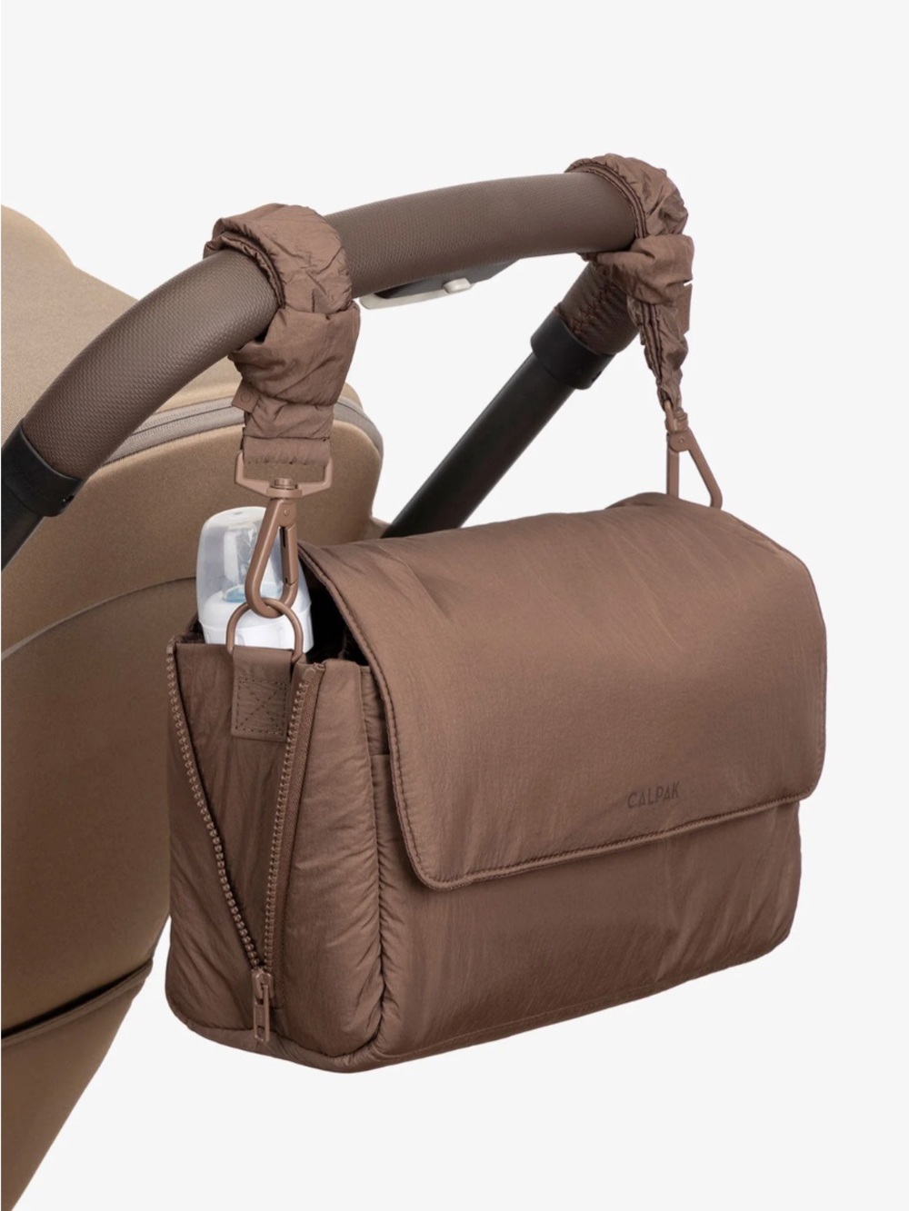 Brown Quilted Stroller Caddy Bag